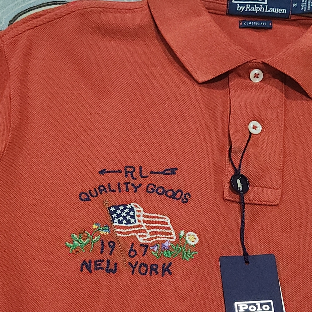SOLD!!! $125 Polo Ralph Lauren Shirt  Red Classic Fit New York Flag 1967 Medium